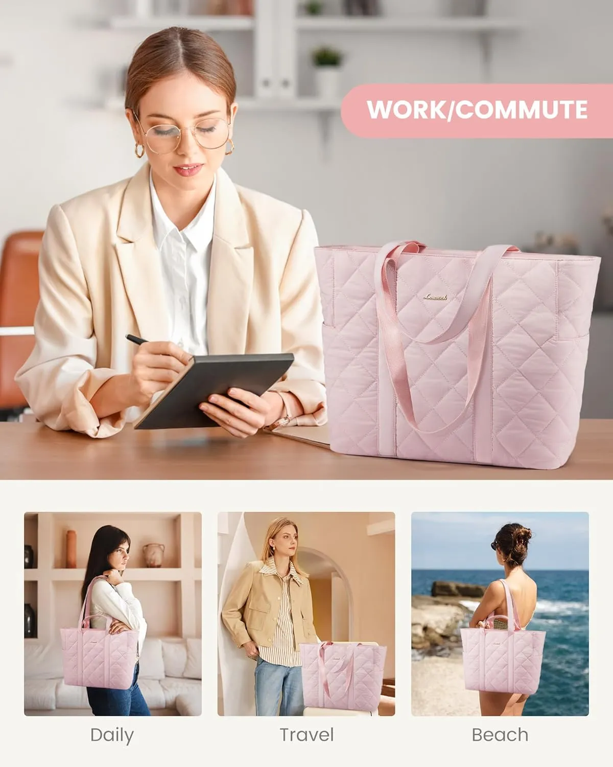 LOVEVOOK Tote Bag for Women,Large Puffer Tote Bag with Zipper,Quilted Puffy Work Bag Purse for Travel Beach Gym Weekend