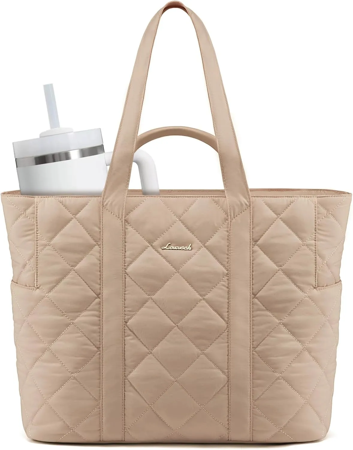 LOVEVOOK Tote Bag for Women,Large Puffer Tote Bag with Zipper,Quilted Puffy Work Bag Purse for Travel Beach Gym Weekend