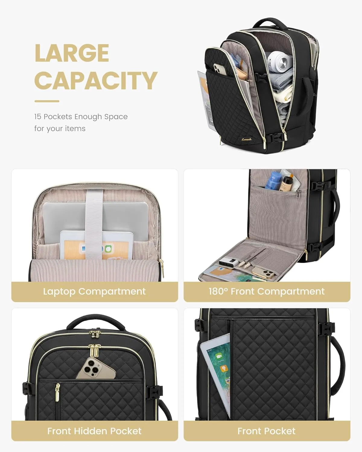 LOVEVOOK Travel Backpack for Women, Carry on Backpack for Airplanes,TSA Personal Item Travel Bag fits 15.6" Laptop,Travel Essentials Carry On Bag Flight Approved with 3 Packing Cubes