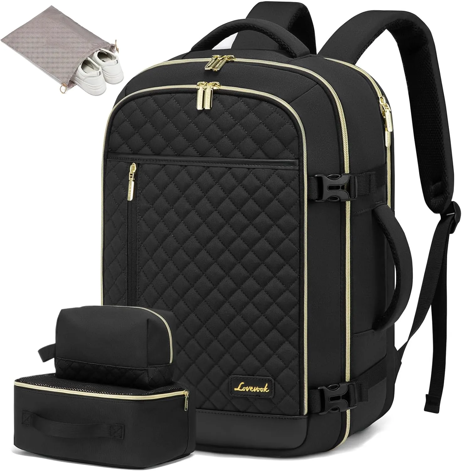 LOVEVOOK Travel Backpack for Women, Carry on Backpack for Airplanes,TSA Personal Item Travel Bag fits 15.6" Laptop,Travel Essentials Carry On Bag Flight Approved with 3 Packing Cubes