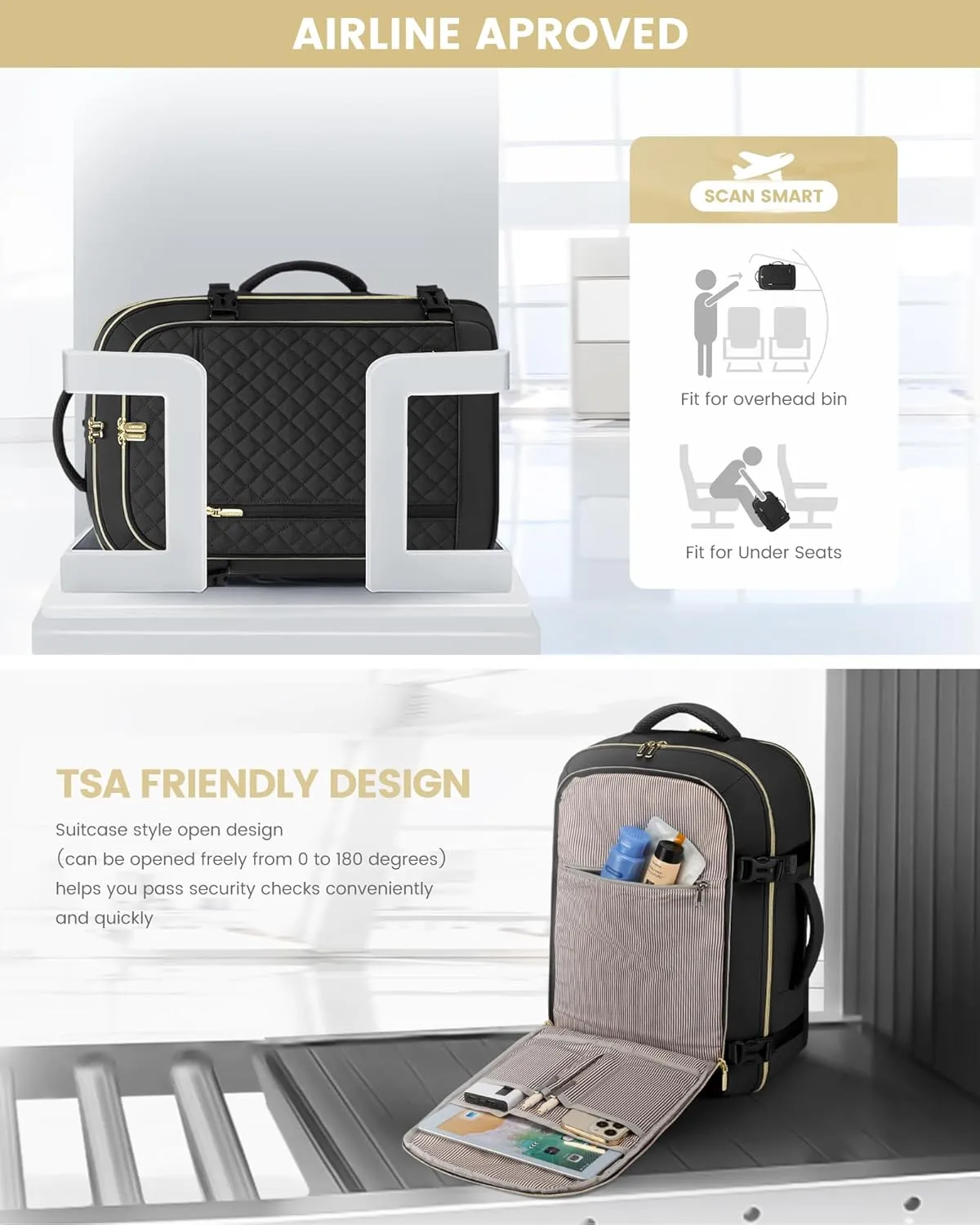 LOVEVOOK Travel Backpack for Women, Carry on Backpack for Airplanes,TSA Personal Item Travel Bag fits 15.6" Laptop,Travel Essentials Carry On Bag Flight Approved with 3 Packing Cubes