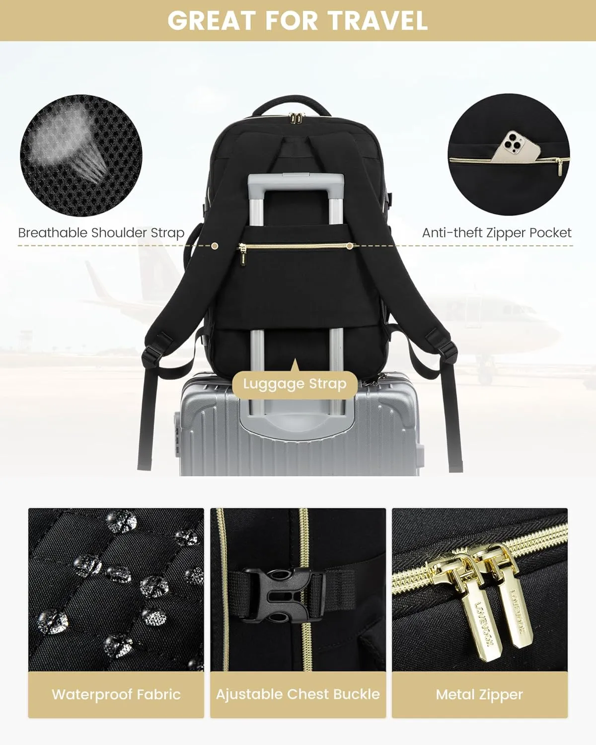 LOVEVOOK Travel Backpack for Women, Carry on Backpack for Airplanes,TSA Personal Item Travel Bag fits 15.6" Laptop,Travel Essentials Carry On Bag Flight Approved with 3 Packing Cubes