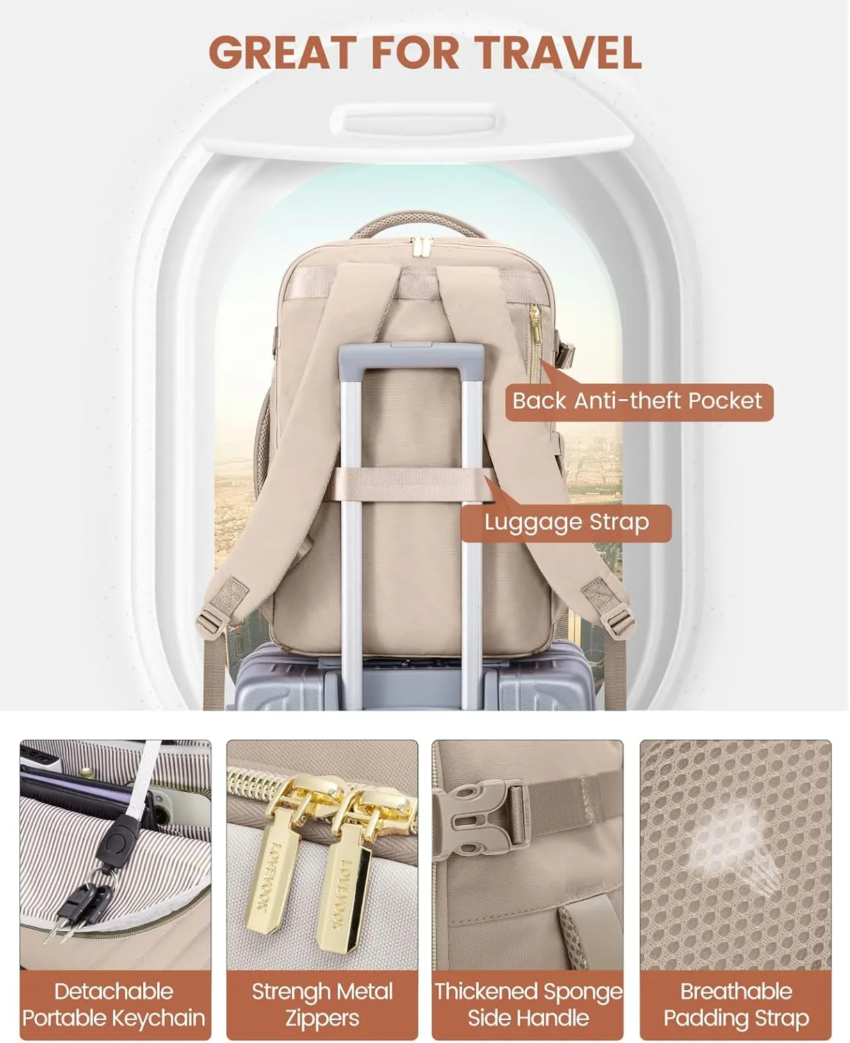 LOVEVOOK Travel Backpack for Women,35L Carry On Backpack for Airplanes,15.6 Inch Laptop Personal Item Travel Bag,TSA Approved Carry On Luggage,Waterproof Weekender Business Hiking Bag