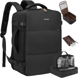 LOVEVOOK Travel Backpack for Women,40L Carry On Backpack Flight Approved with 3 Packing Cubes,TSA Personal Item Travel Bag Fits 17.3” Laptop,Weekender Hiking Business Luggage Daypack Black