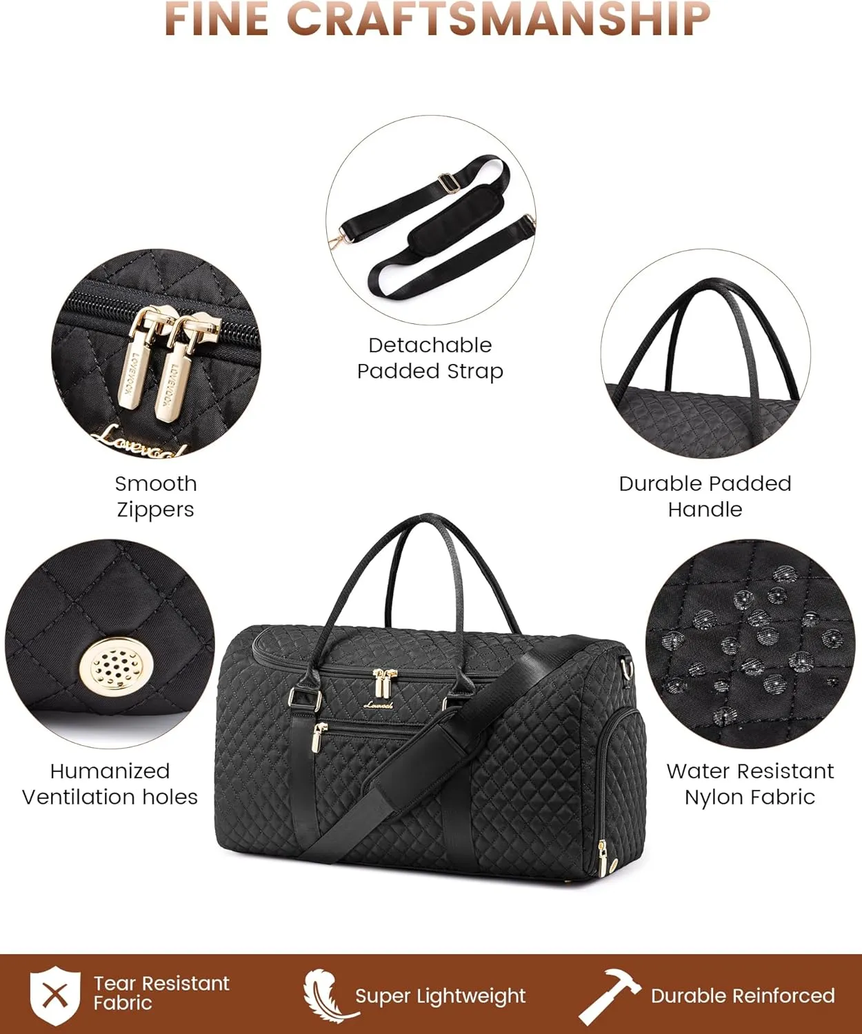LOVEVOOK Travel Duffle Bag, 50L Weekender Overnight Bag with Toiletry Bag, Quilted Carry On Bag with Shoe Compartment, Gym Duffel Bag with Wet Pocket for Women, Hospital Bags for Labor and Delivery