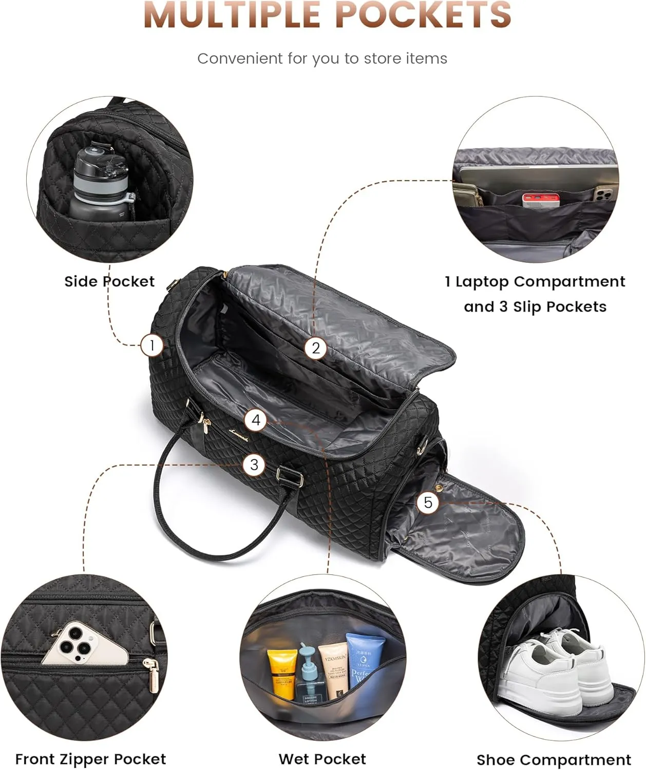 LOVEVOOK Travel Duffle Bag, 50L Weekender Overnight Bag with Toiletry Bag, Quilted Carry On Bag with Shoe Compartment, Gym Duffel Bag with Wet Pocket for Women, Hospital Bags for Labor and Delivery