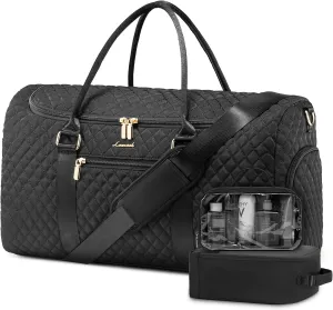 LOVEVOOK Travel Duffle Bag, 50L Weekender Overnight Bag with Toiletry Bag, Quilted Carry On Bag with Shoe Compartment, Gym Duffel Bag with Wet Pocket for Women, Hospital Bags for Labor and Delivery