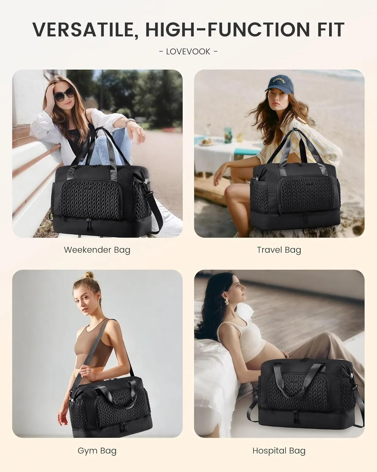 LOVEVOOK Travel Duffle Bag, Large Weekender Bags for Women Overnight Bag with Shoe Compartment, Hospital Bag for Women Labor Delivery, Personal Item Travel Carry on Bag for Airplanes