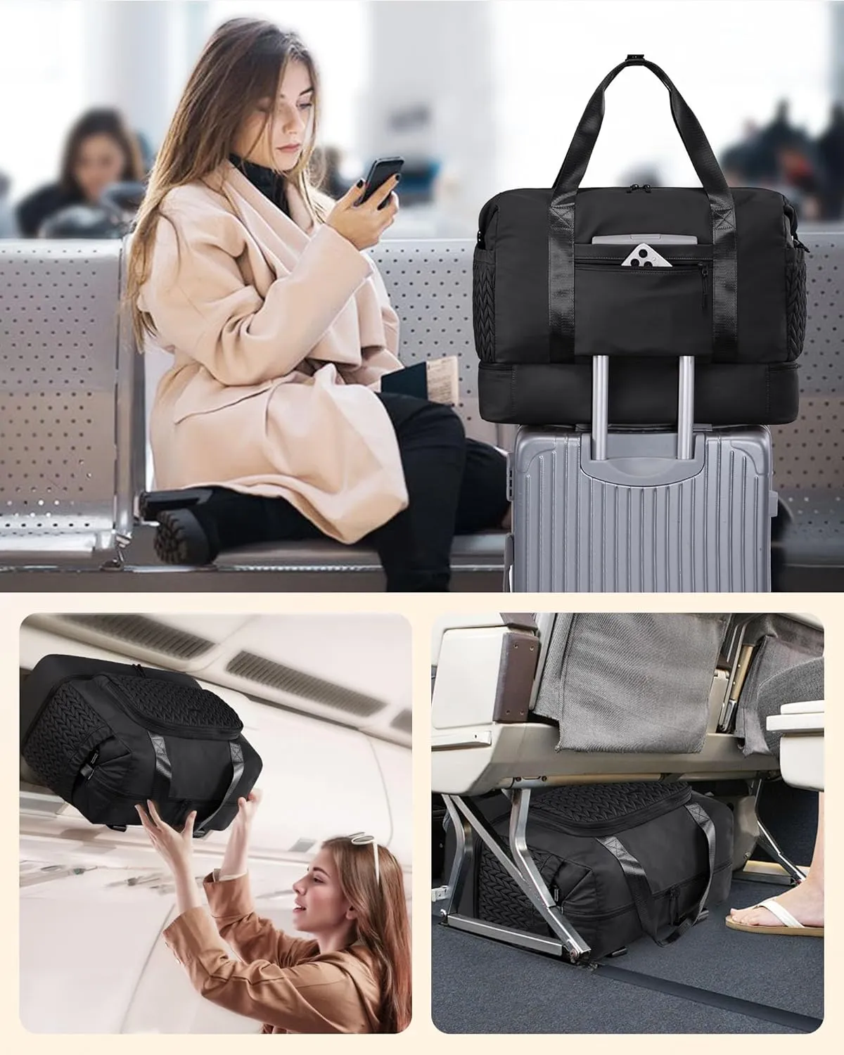 LOVEVOOK Travel Duffle Bag, Large Weekender Bags for Women Overnight Bag with Shoe Compartment, Hospital Bag for Women Labor Delivery, Personal Item Travel Carry on Bag for Airplanes