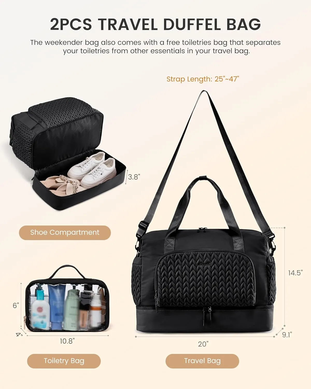 LOVEVOOK Travel Duffle Bag, Large Weekender Bags for Women Overnight Bag with Shoe Compartment, Hospital Bag for Women Labor Delivery, Personal Item Travel Carry on Bag for Airplanes