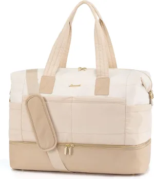 LOVEVOOK Travel Duffle Bag, Women's Personal Item Travel Bag with Shoe Compartment and Toiletry Bag, TSA-Approved Carry-On, Weekender Overnight Bags for Travel (Khaki, 21.5Inch)