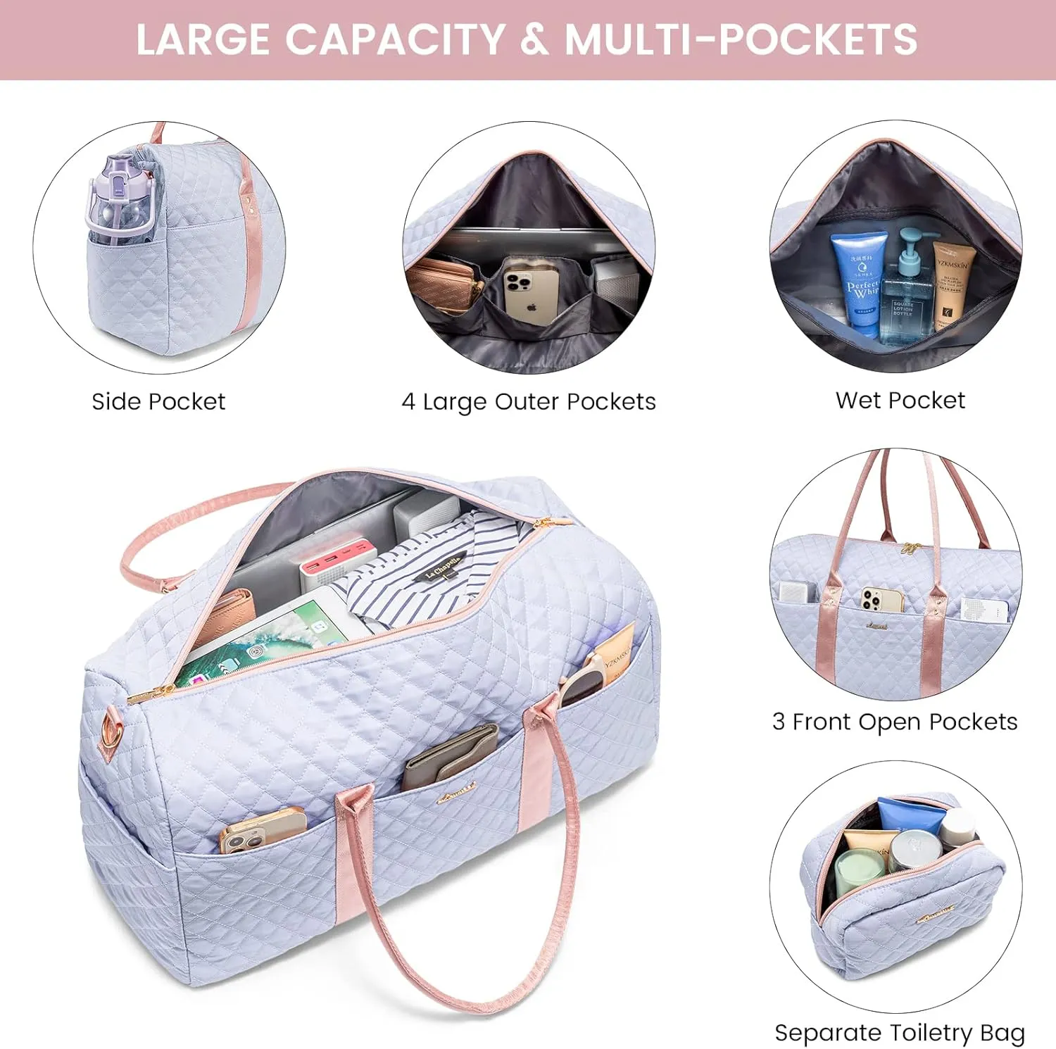 LOVEVOOK Travel Duffle Bag,Carry on Overnight Bag with Shoe Compartment,Weekender Bags for Women with Toiletry Bag,Gym Duffel Bag with Wet Pocket,Hospital Bags for Labor and Delivery