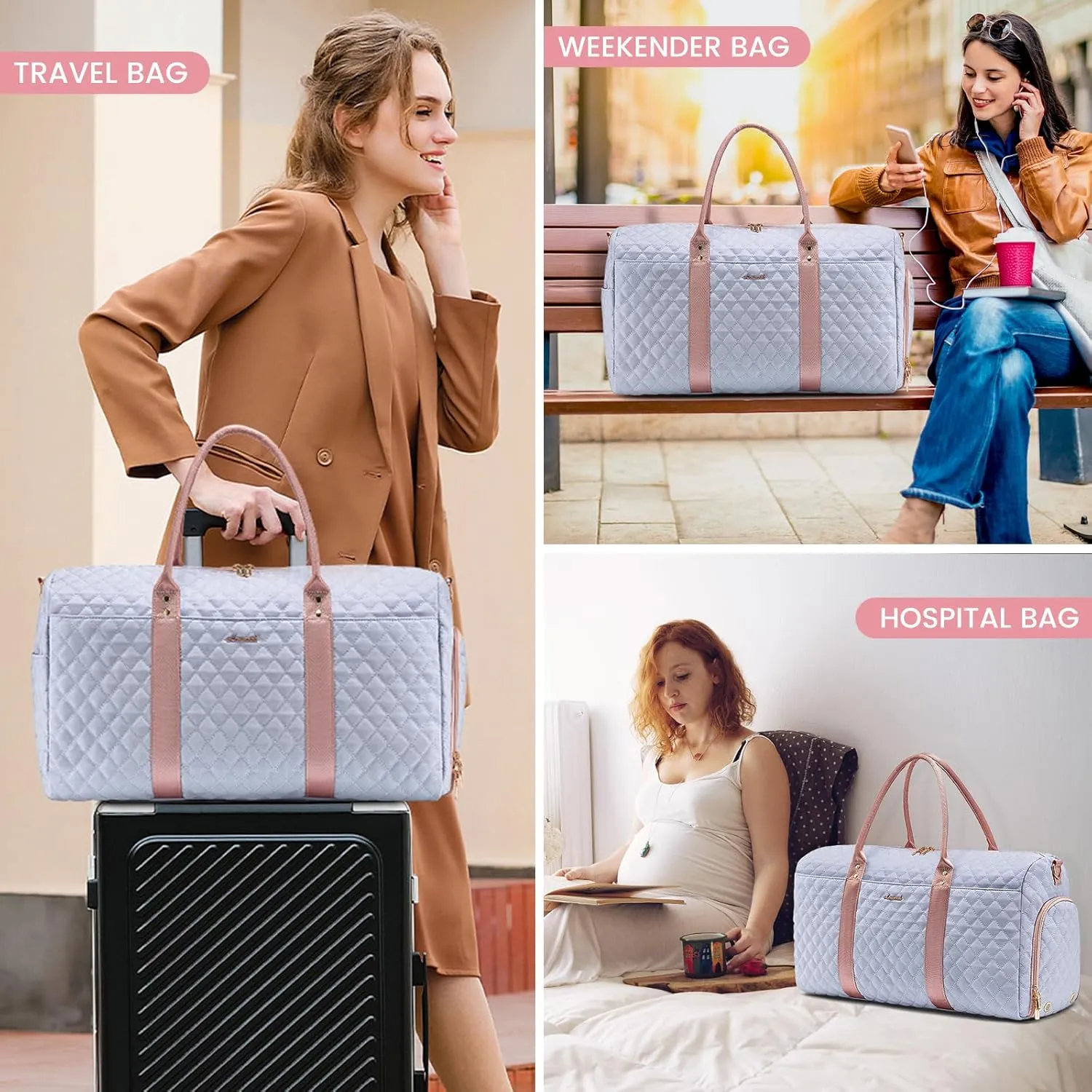 LOVEVOOK Travel Duffle Bag,Carry on Overnight Bag with Shoe Compartment,Weekender Bags for Women with Toiletry Bag,Gym Duffel Bag with Wet Pocket,Hospital Bags for Labor and Delivery
