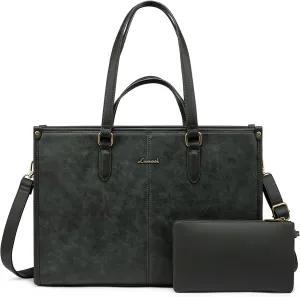 LOVEVOOK Vintage Leather Laptop Tote Bag with Clutch - 15.6 Inch Work Bag for Women, Business, Office, Teacher