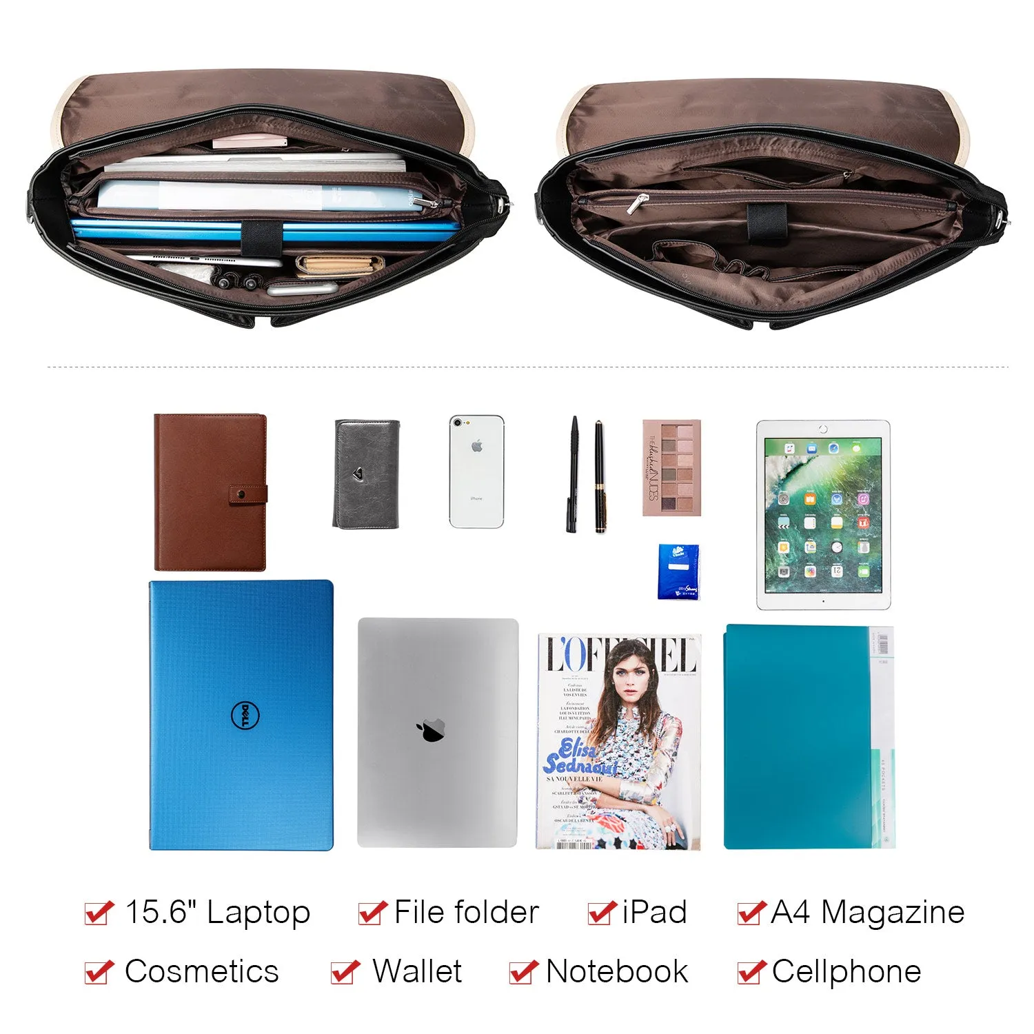 Lovevook Women's Laptop Bag Beige-Brown - Sleek and Functional Work Bag with Multiple Pockets