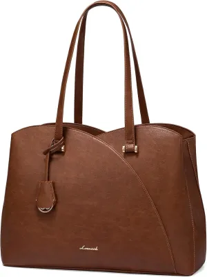 LOVEVOOK Work Tote Bag for Women, Vintage Leather Laptop Bag Teacher Tote Bag, Professional 15.6 Inch Computer Bag, Large Tote Purse Handbag With Laptop Compartment, Dark Brown