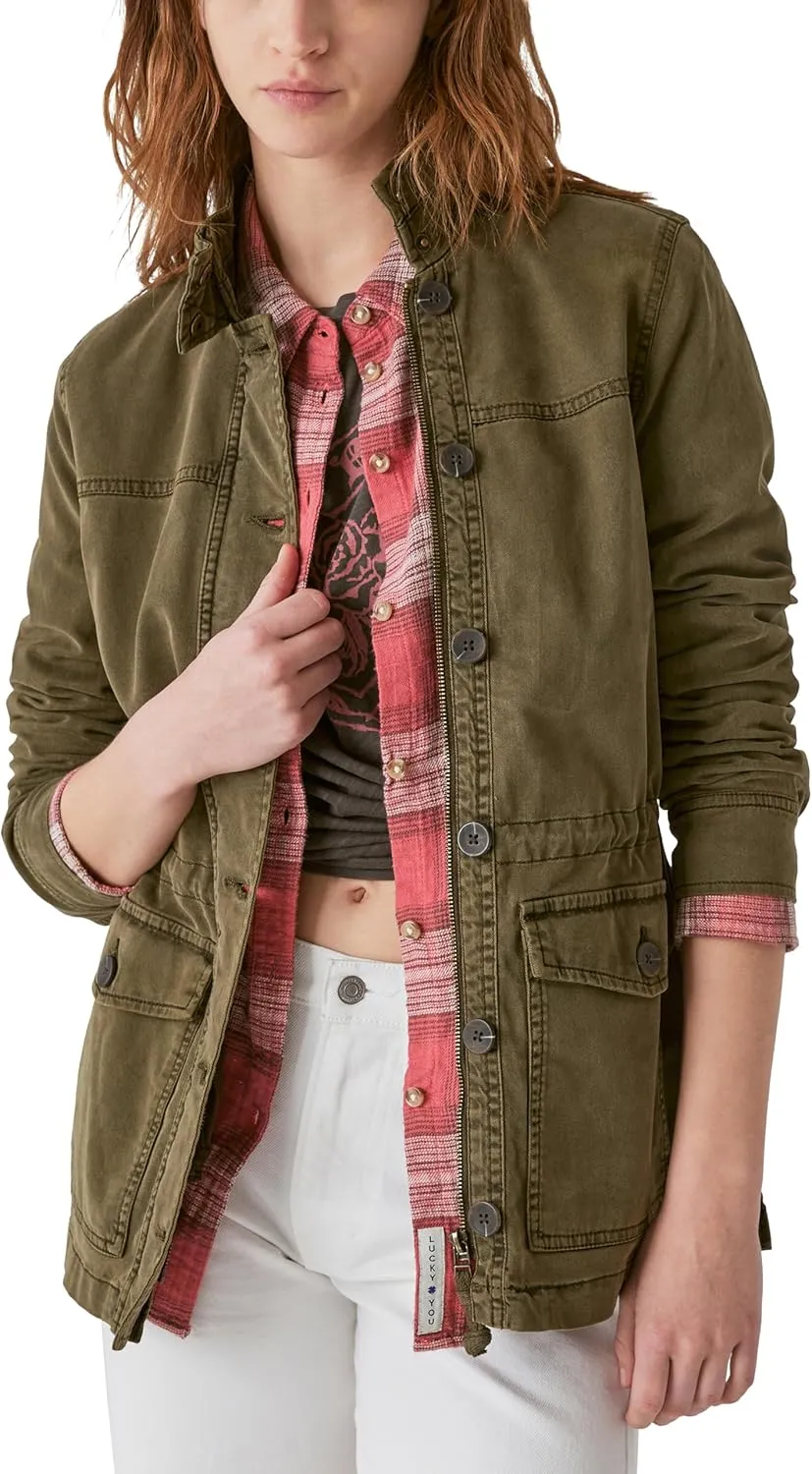 Lucky Brand Women's Long Sleeve Button Up Two Pocket Utility Jacket