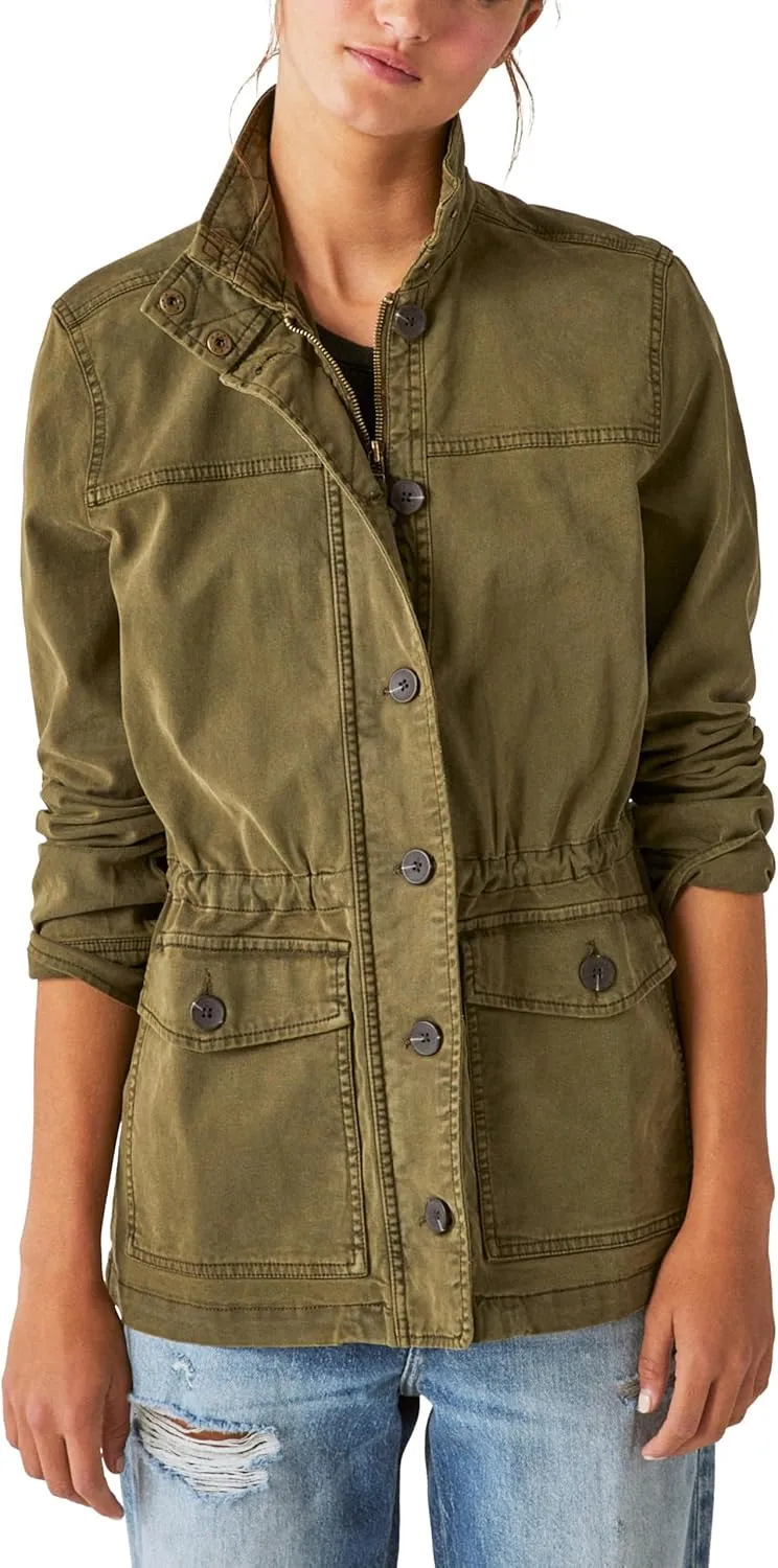 Lucky Brand Women's Long Sleeve Button Up Two Pocket Utility Jacket