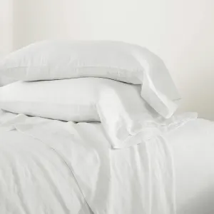 Luna Linen White Pillowcases, King Size, White Solid Pattern