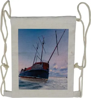 Lunarable Shipwreck Drawstring Backpack, Abandoned Ship on Ice, Sackpack Bag