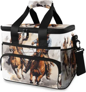 Lunch Bag Western Cowboy Portrait Insulated Cooler Bag Reusable Lunch Box with Shoulder Strap for Picnic Hiking Camping Work