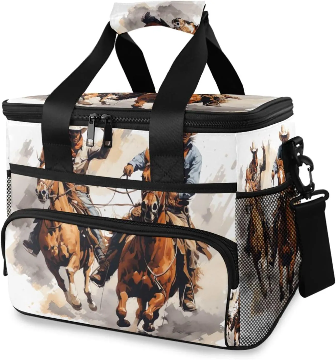 Lunch Bag Western Cowboy Portrait Insulated Cooler Bag Reusable Lunch Box with Shoulder Strap for Picnic Hiking Camping Work