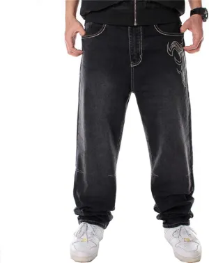 LUOBANIU Men's Black Baggy Jeans Hip Hop Loose fit 90s Vintage Cargo Denim Pants Fashion Dance Skater Skateboard Pants