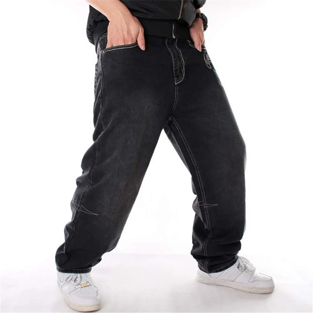 LUOBANIU Men's Black Baggy Jeans Hip Hop Loose fit 90s Vintage Cargo Denim Pants Fashion Dance Skater Skateboard Pants