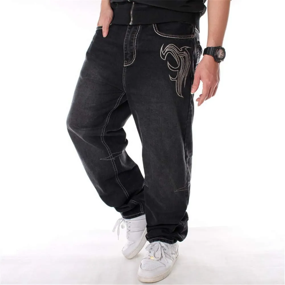 LUOBANIU Men's Black Baggy Jeans Hip Hop Loose fit 90s Vintage Cargo Denim Pants Fashion Dance Skater Skateboard Pants