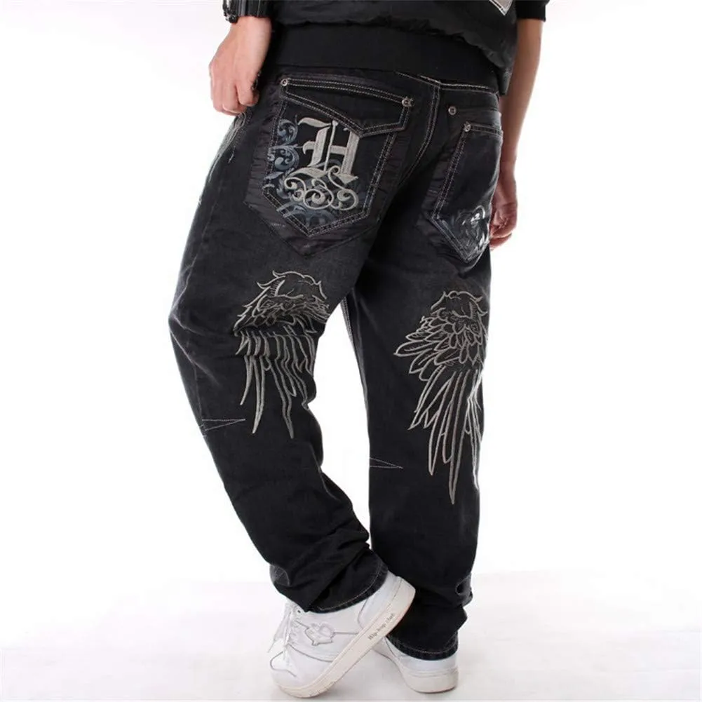 LUOBANIU Men's Black Baggy Jeans Hip Hop Loose fit 90s Vintage Cargo Denim Pants Fashion Dance Skater Skateboard Pants