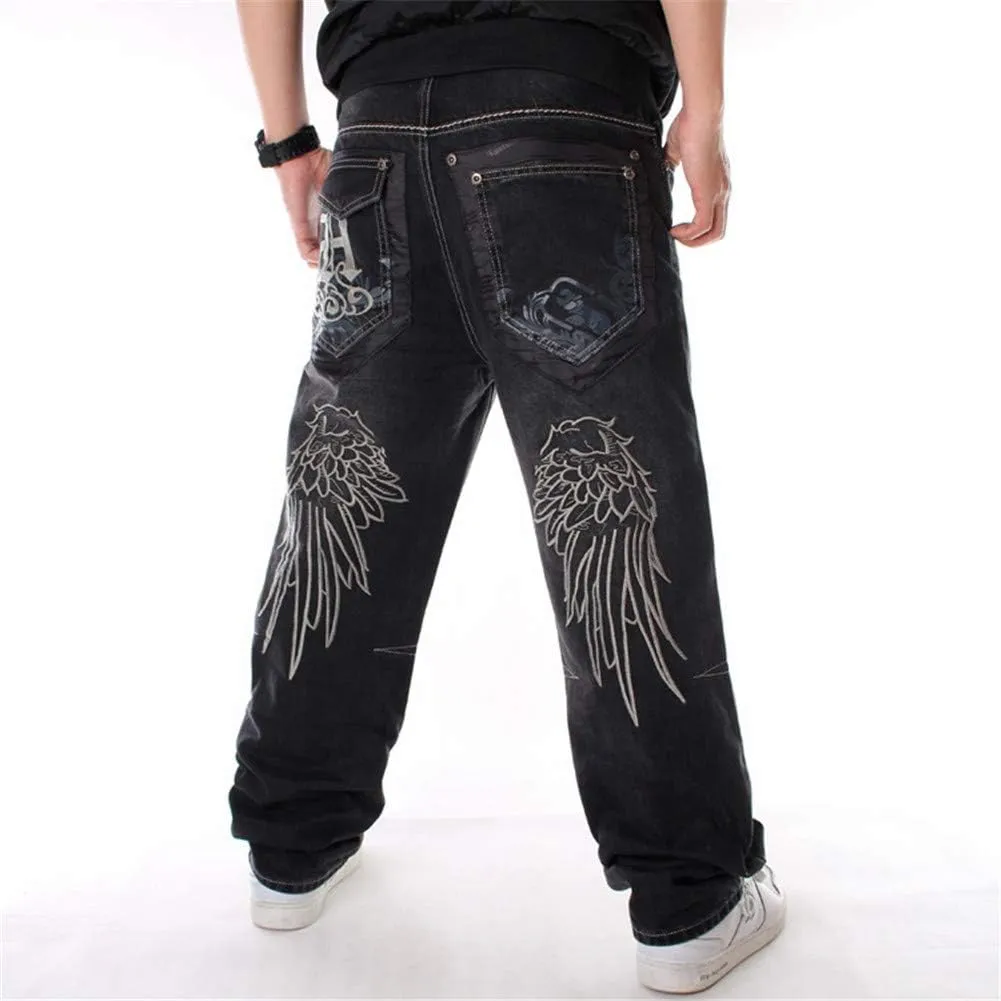 LUOBANIU Men's Black Baggy Jeans Hip Hop Loose fit 90s Vintage Cargo Denim Pants Fashion Dance Skater Skateboard Pants
