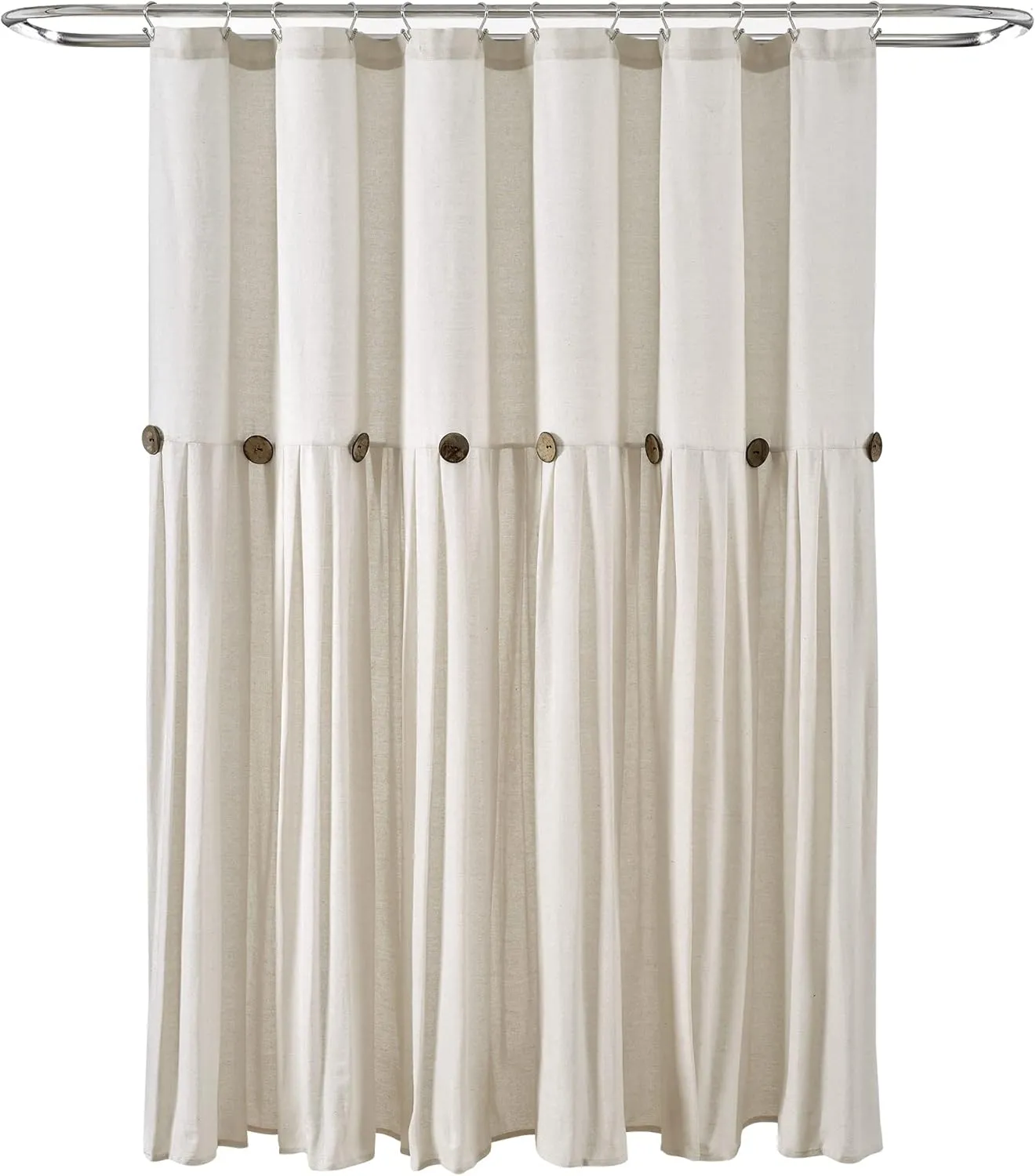 Lush Decor Linen Button Shower Curtain, 72" x 72", Off White