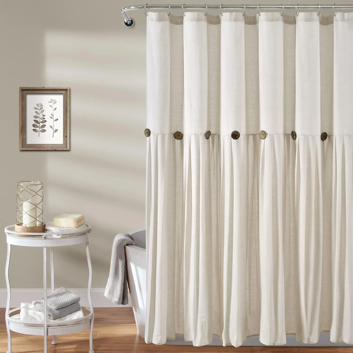 Lush Decor Linen Button Shower Curtain, 72" x 72", Off White