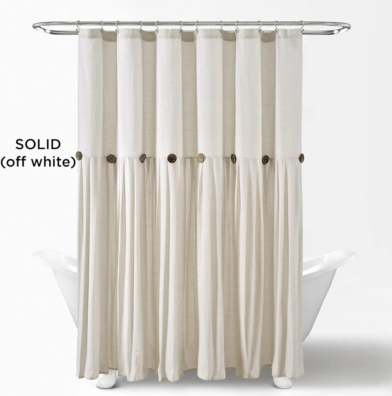 Lush Decor Linen Button Shower Curtain, 72" x 72", Off White