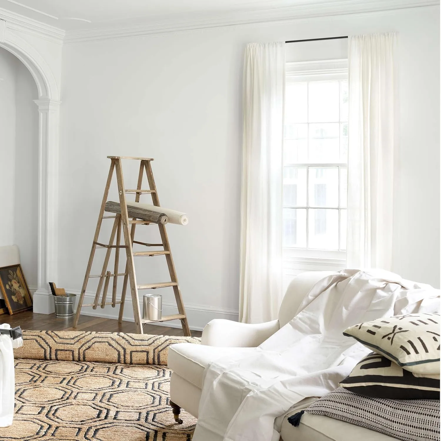 Lush Linen Ivory Curtain Panel, 55" W x 108" L, Ivory Solid Pattern