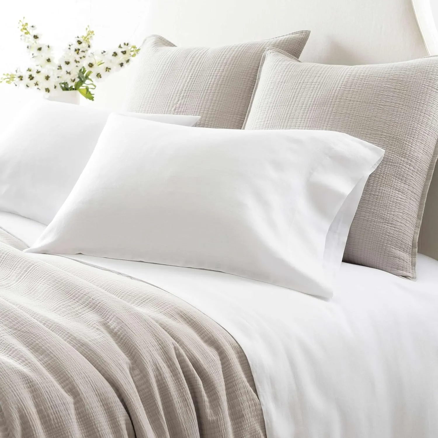 Lush Linen White Sheet Set, Queen Size, White Solid Pattern