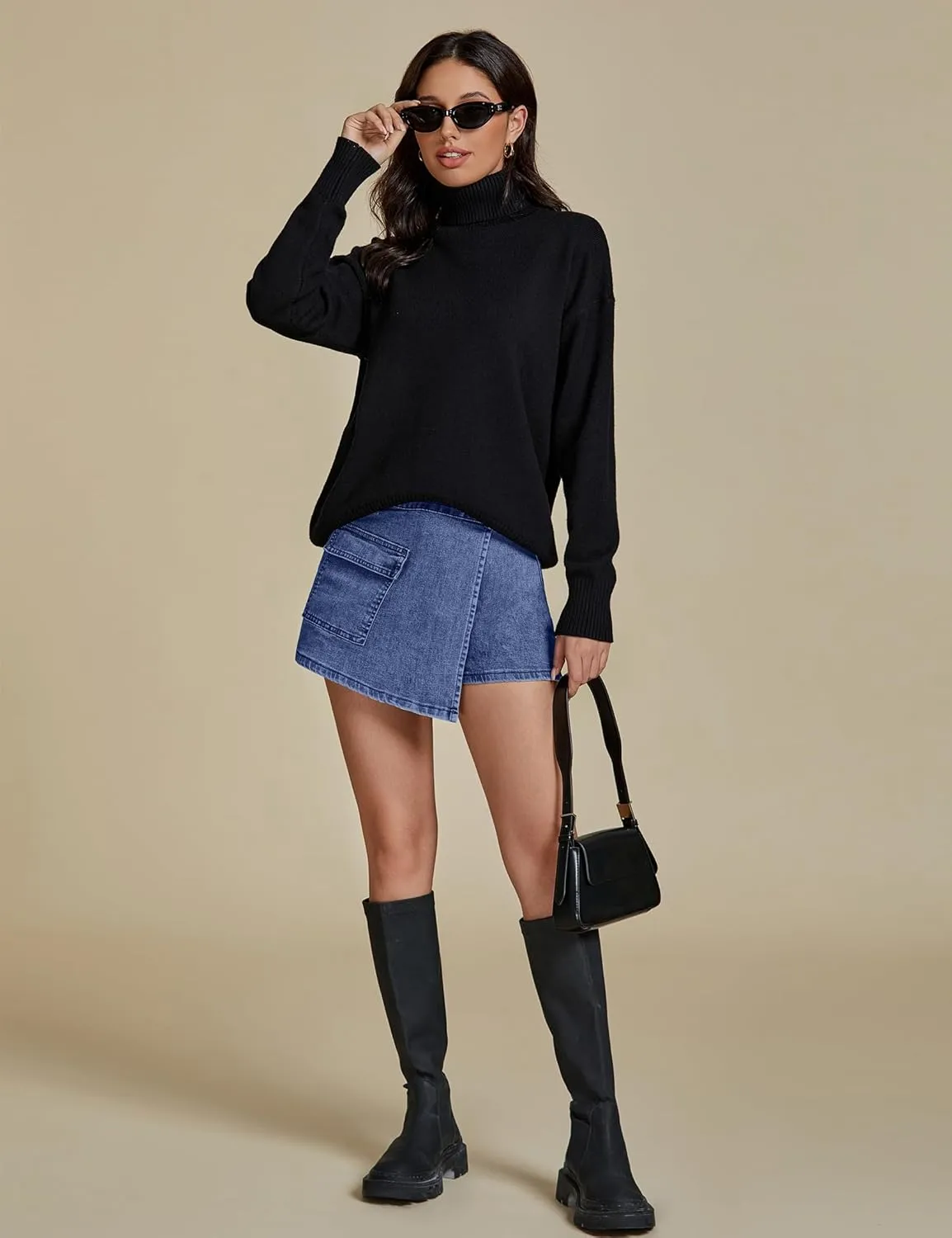luvamia Denim Skorts for Woman Cargo Faux Wrap Jean Skort Skirts Stretchy High Waisted Skirt Shorts Country Concert Wear