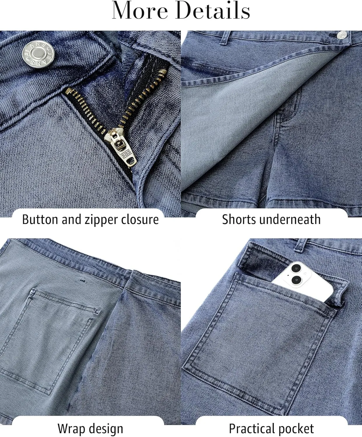 luvamia Denim Skorts for Woman Cargo Faux Wrap Jean Skort Skirts Stretchy High Waisted Skirt Shorts Country Concert Wear