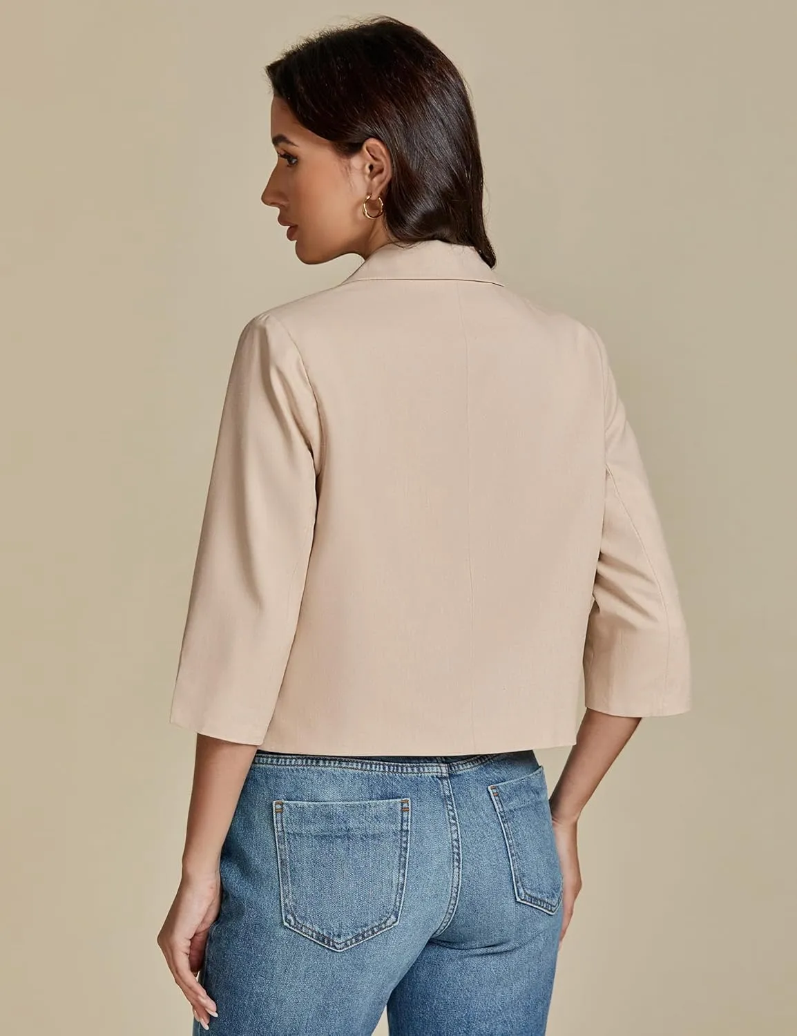 luvamia Linen Blazers for Women Business Casual Cropped 3/4 Sleeve Lightweight Lined Work Office Suit Blazer Jackets