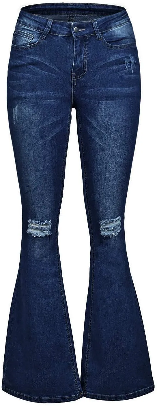 luvamia Women's Ripped Flare Bell Bottom Jeans Pants Retro Wide Leg Denim Pants