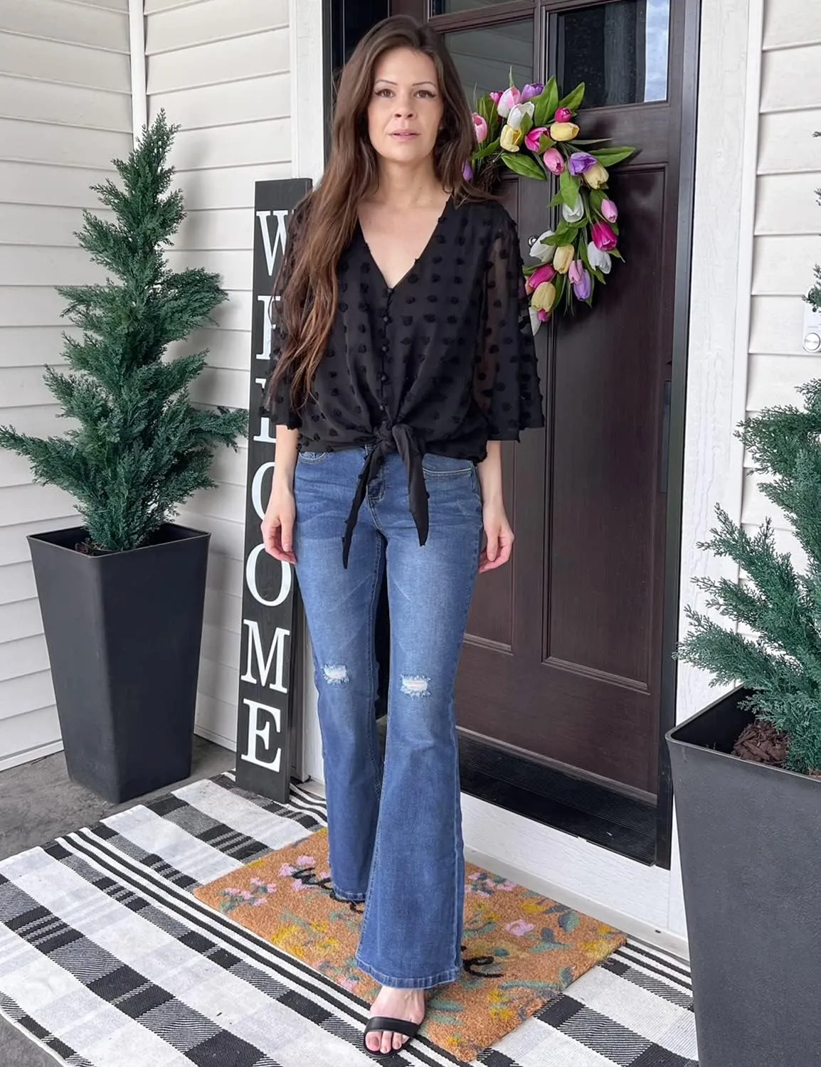 luvamia Women's Ripped Flare Bell Bottom Jeans Pants Retro Wide Leg Denim Pants