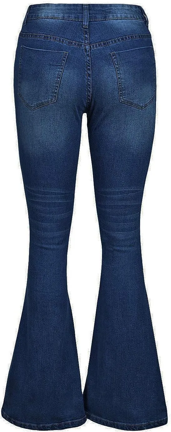 luvamia Women's Ripped Flare Bell Bottom Jeans Pants Retro Wide Leg Denim Pants