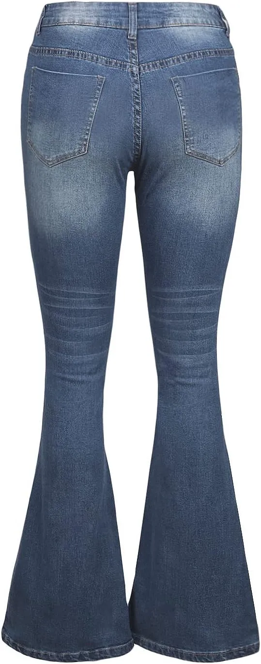 luvamia Women's Ripped Flare Bell Bottom Jeans Pants Retro Wide Leg Denim Pants