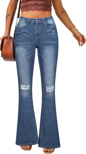 luvamia Women's Ripped Flare Bell Bottom Jeans Pants Retro Wide Leg Denim Pants