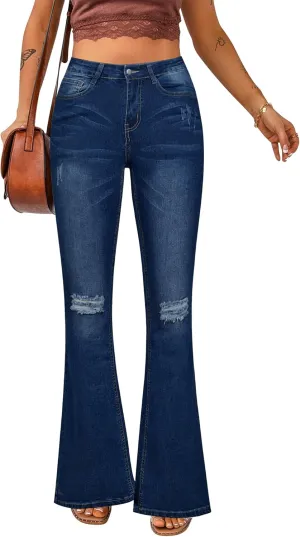 luvamia Women's Ripped Flare Bell Bottom Jeans Pants Retro Wide Leg Denim Pants