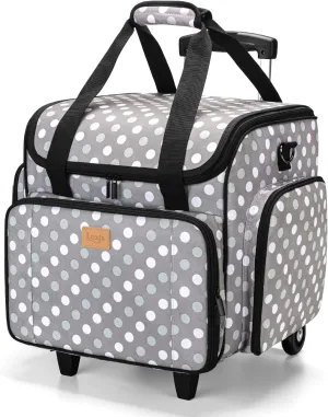 LUXJA Serger Case with Detachable Dolly, Bag with Removable Padding Pad (Fit for Most Standard Machines), Gray Dots
