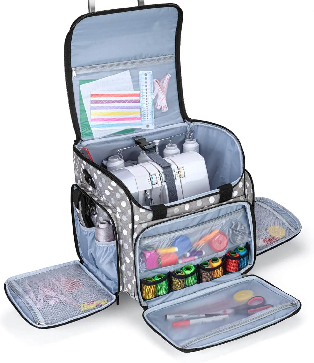 LUXJA Serger Case with Detachable Dolly, Bag with Removable Padding Pad (Fit for Most Standard Machines), Gray Dots