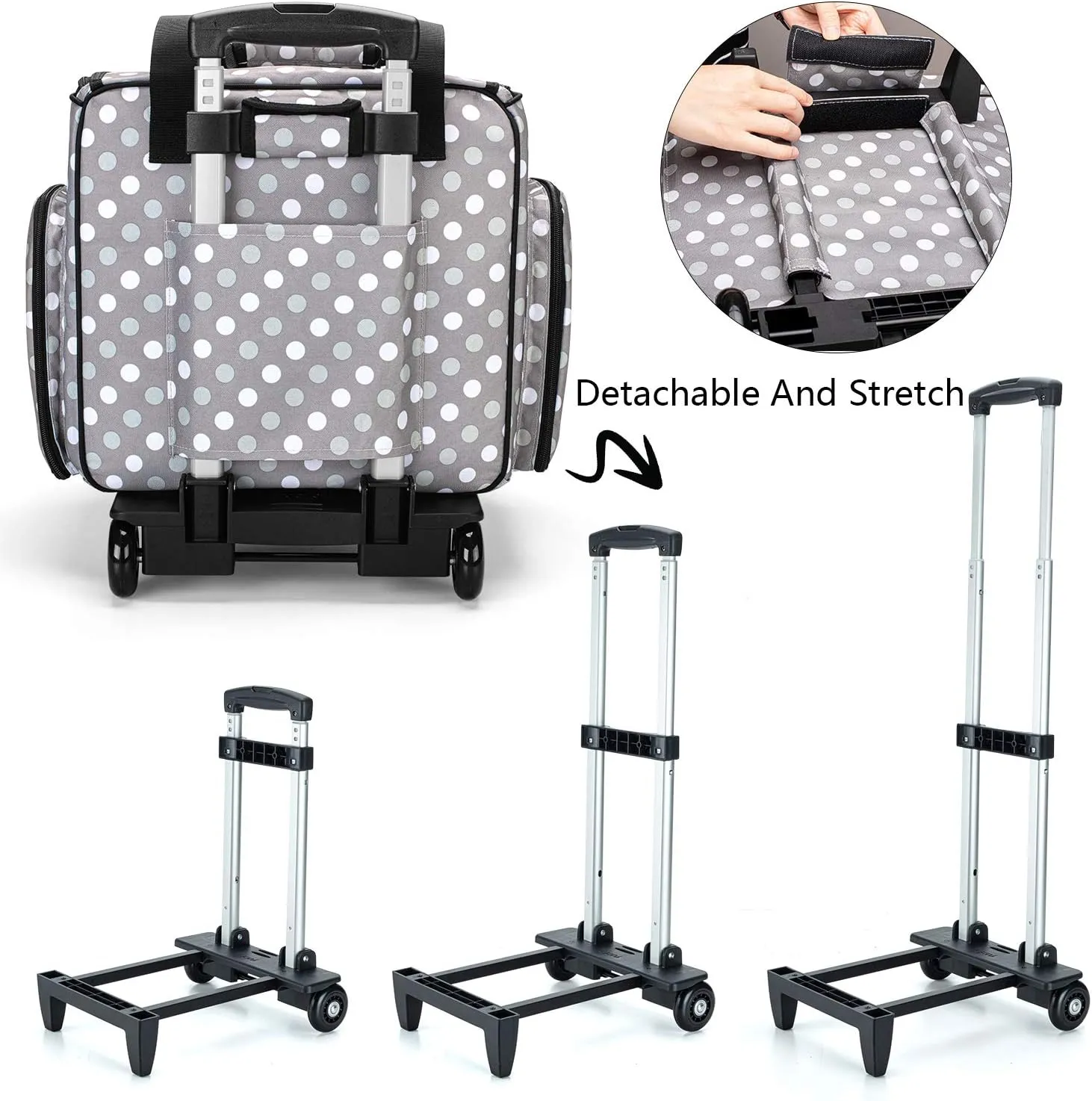 LUXJA Serger Case with Detachable Dolly, Bag with Removable Padding Pad (Fit for Most Standard Machines), Gray Dots