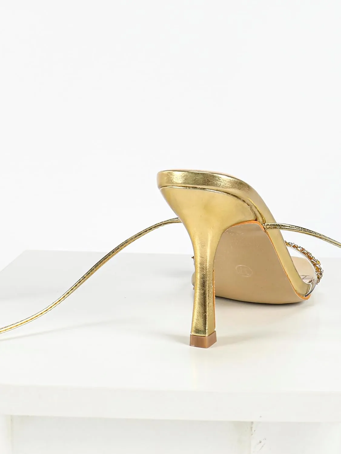 Luxurious Gold High Heel Sandals for Women – Glamorous Crisscross Ankle-to-Calf Straps, Dazzling Rhinestone Accents, Square Open-Toe & Slender Heel for Evening Gowns, Parties, and Summer Celebrations