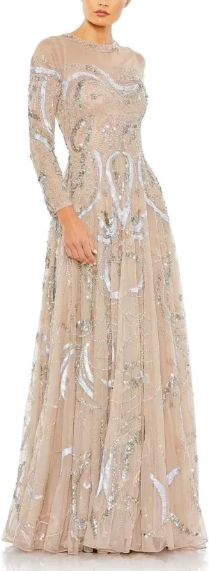 Mac Duggal Womens Embellished Long Evening Dress Beige 4